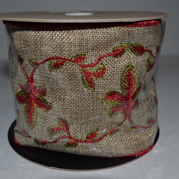 D. Stevens Vintage Ribbon, 4 Inch Embroidered Burlap, 10 Yards – New - Picture 1 of 4